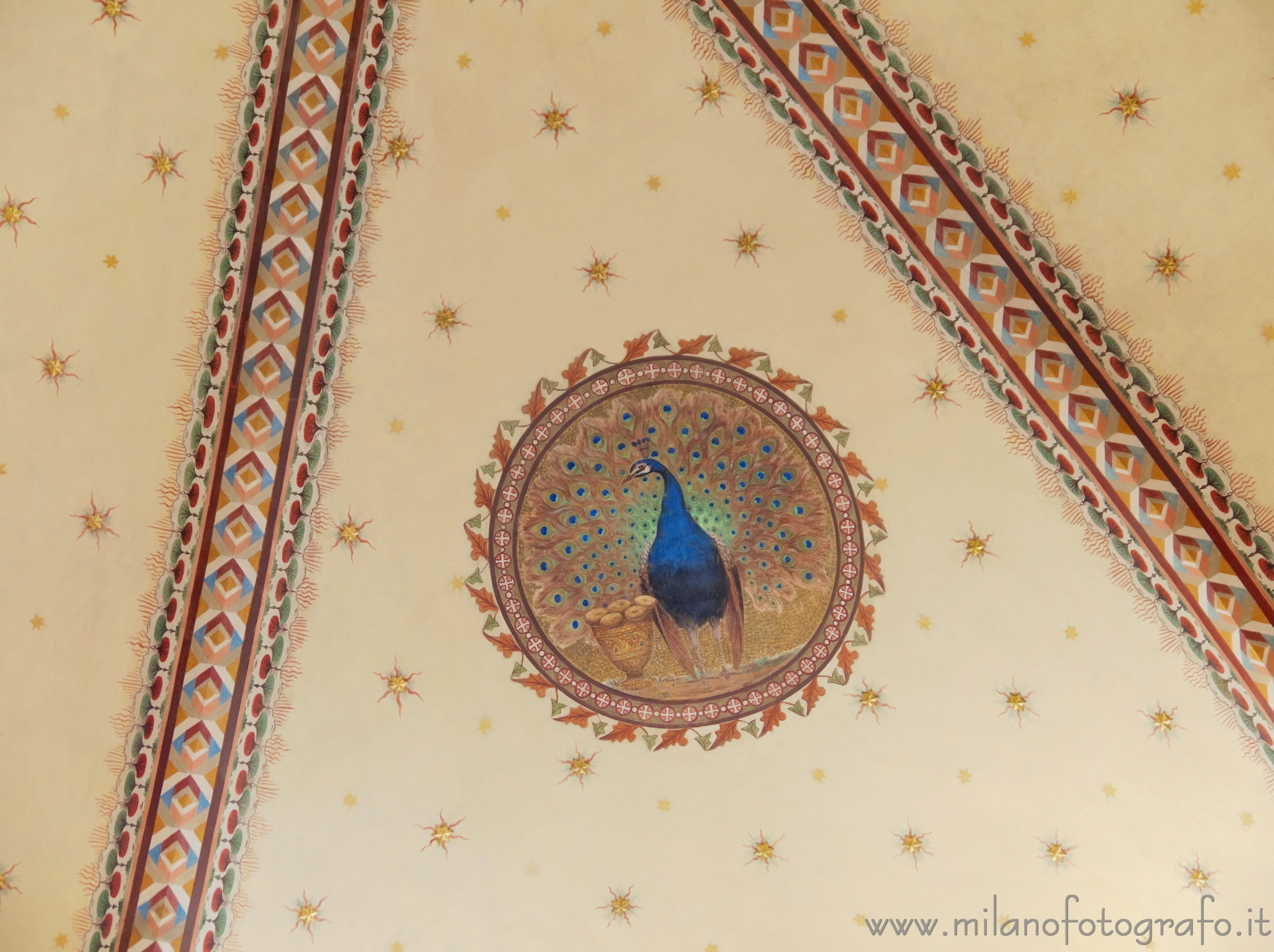 Milan (Italy) - Peacock decoration on the ceiling of the Basilica of San Calimero